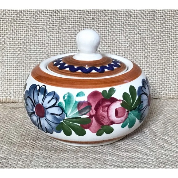 Vintage Schwex Floral Sugar Bowl Trinket Dish Hand Painted Cottage Core Whimsy - Picture 3 of 8